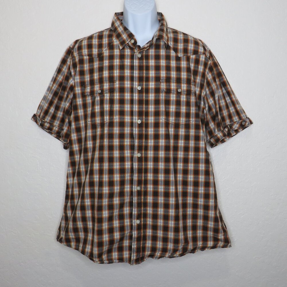 paperdenim&cloth* Men's Short Sleeve Button Down Curved Hem Pocket Shirt~Size XL